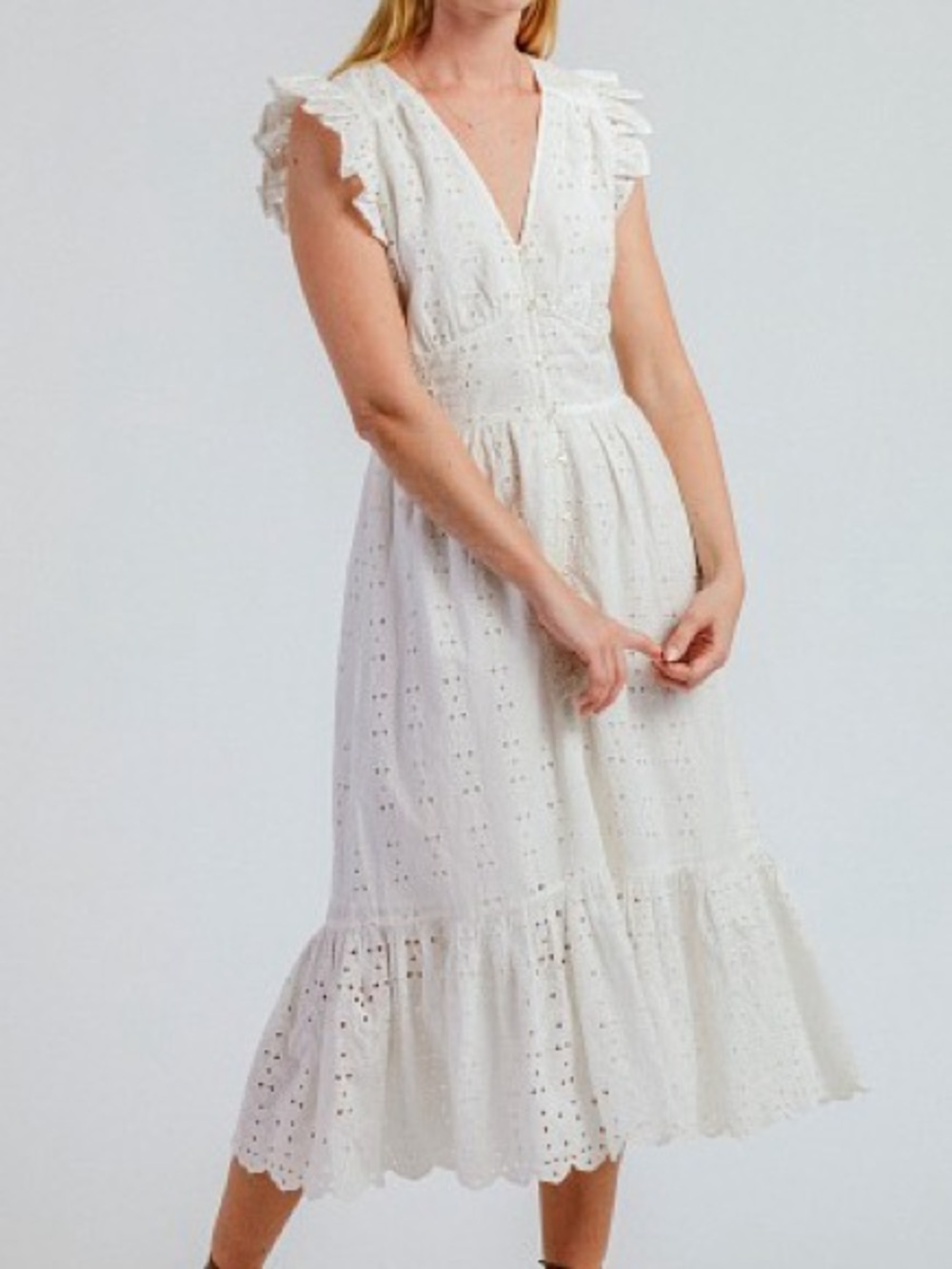Cleobella Brielle White Eyelet Ruffle Midi Dress